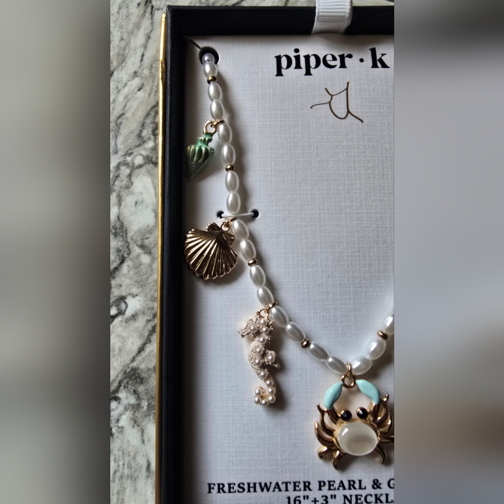 Piper K Ocean Charm Necklace – Freshwater Pearl & Glass Stones - Picture 2 of 8
